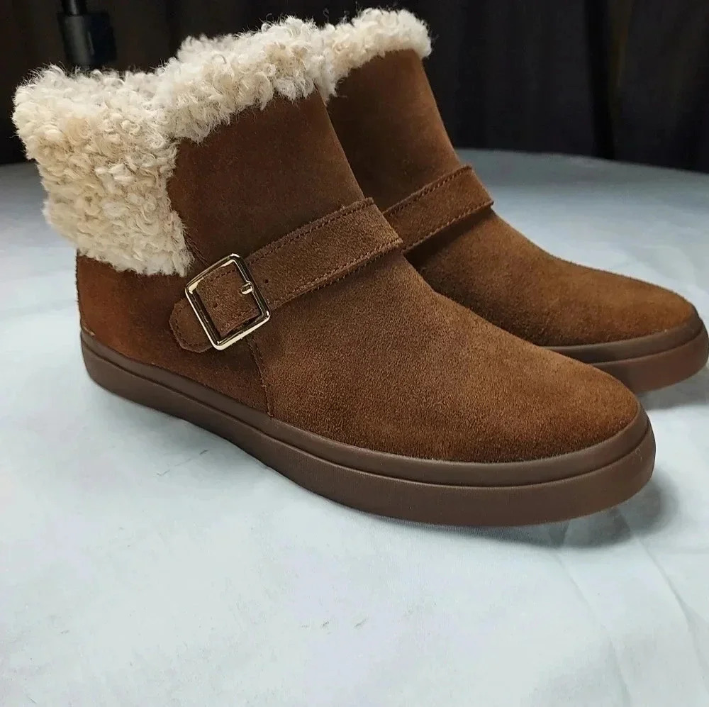 Cole Haan Nantucket Cozy Ankle Fur Buckle Strap Cowhide Like Fabric Women Boot 7
